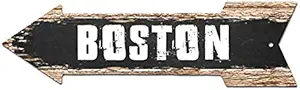 Metal Arrow Signs Vintage Retro Road Street Signs Man Cave Decor Plaque Chic Sign Boston Arrow Art Metal Poster For Garage Bar Hotel Restaurant Garden Indoor/Outdoor 6.3x17.7 Inch