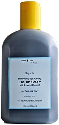 Exotic Care All Natural Organic Skin Detox Activated Charcoal Face and Body Wash Liquid Soap SulfateFree Rosemary Mint 10fl oz.