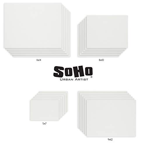 Soho Artist Canvas Panels Bulk Value Pack (24) Professional Quality Painting Art Boards - All Media Cotton Canvas, Acid-Free Double Primed -6 Each: 5x7 8x10 9x12 11x14 Inch- 24 Multi-Pack [#3]