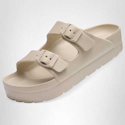 Goosecret Women's Platform Sandals with Arch Support, Chunky Lightweight Foam Slip on Slides, Comfortable Summer Beach Sandals with Adjustable Buckle