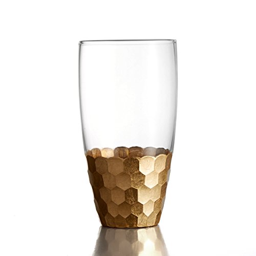 Fitz and Floyd 229705-6HB Daphne Highball Glass Set of 6 - Elegant Lead-free Matching Drinkware Perfect For Everyday Use Or Entertaining - Stylish Modern. An Ideal Gift, 3.3x5.9", Gold