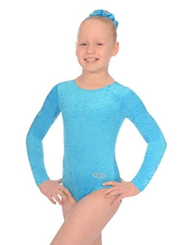 The Zone Z102RAM long-sleeved gymnastics leotard, crushed velour, Kingfisher, size 30"