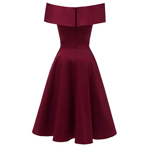 kaifongfu Off Shoulder Women Dress Chiffon Prom Bridesmsid Dress for Evening Party(Wine Red,M) - Thumbnail 2