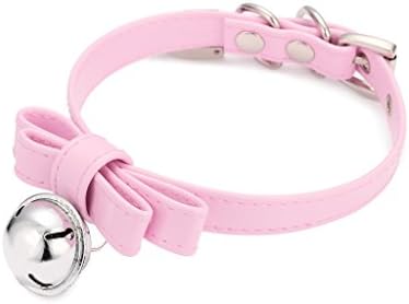 Handmade Leather Collar Necklace Choker With Bell - Pink Big - 45 cm = 17.7 in