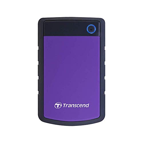 Transcend 2TB SJ25H3, USB 3.1 Portable Hard Drive Rugged, Anti-Shock Resistant, Compact and Lightweight with Lightning-Fast Speeds, One Touch Backup Button, Purple - TS2TSJ25H3P