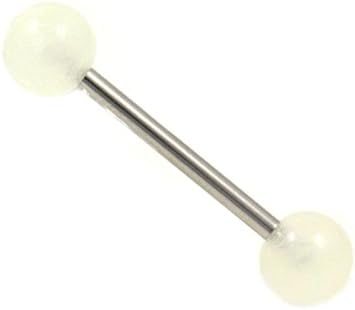White Glow in the Dark Double Balls Barbell Tongue Ring Steel Piercing Bar 14G 5/8"