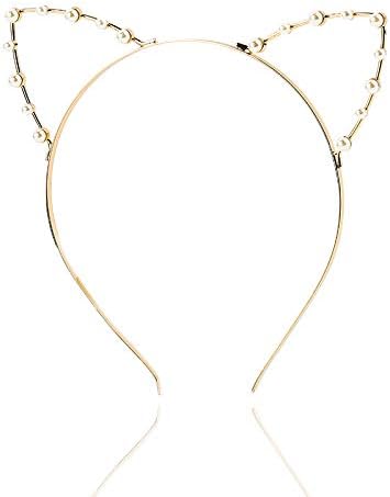 Topways® Cat Ears Headband, Artificial Pearl Metal Cat Hairband Cat Bow Hair Styling Tools Accessories for Women Girls Birthday Christmas Gifts