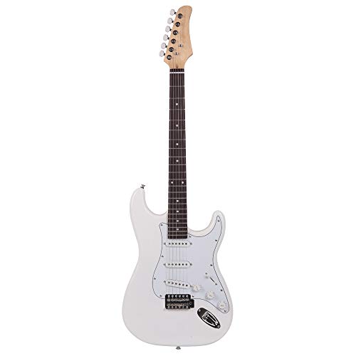 Z ZTDM Full Size 39" Rosewood Fingerboard Electric Guitar with Gigbag Strap Amp Wire Tremolo Arm Cord for Adult Student Beginner White
