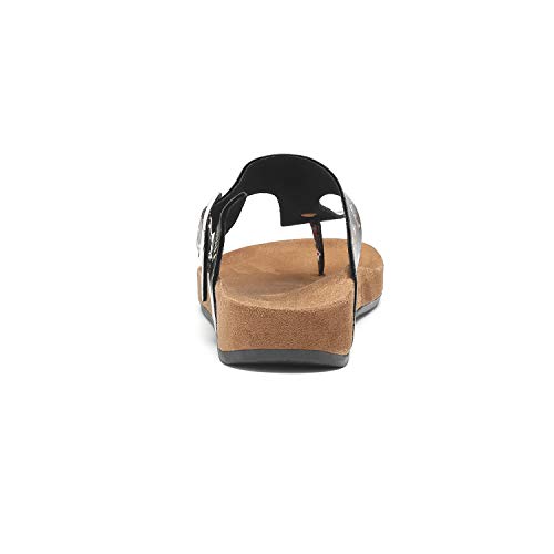 Women's T-Strap Thong Sandals Buckle Slip On Flip-Flops Beach Casual Platform Footbed Slippers (6, Multicolor)