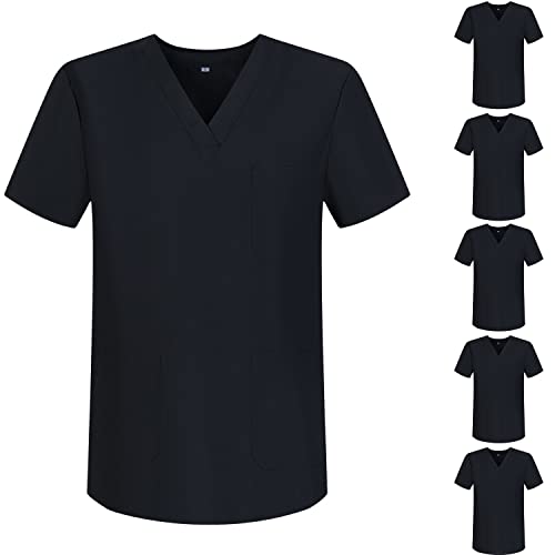 MISEMIYA - Confezione da 6 unità - Unisex Cappotto Sanitario Dottore Infermiere Sanitario Uniform - Large, Nero 68