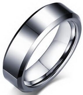 Mens Tungsten Carbide Silver Beveled Edge Comfort Fit Wedding Ring and Band 6mm Size 10
