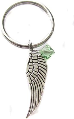 August Peridot Swarovski Birthstone Crystal Angel Wing Charm Keychain, Key Chain, Bag Charm Gift