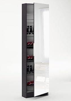 Schuhschrank 12 Paar Schuhe dunkelbraun ebenholz 1 Tür H 181 cm B 50 cm Spiegelschrank Schuhablage Garderobenschrank Diele Sc