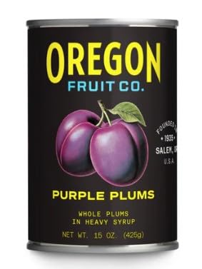 Oregon Whole Purple Plums in Heavy Syrup 15 oz Can - Northwest Grown, Sweet-Tart for Baking & Chutney