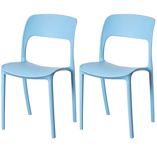 Fabulaxe Modern Plastic Outdoor Dining Chair with Open Curved Back, Blue Set of…