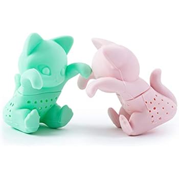 Tea Infuser Set for Loose Leaf Tea - Cute Cat-shaped Tea Strainers for Enjoyable Tea Times with Friends -Set of 2 - Pink and Mint Green