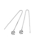 Ghome 925 Sterling Silver Drop Threader Earrings  Long Dangle style Created With 3D Sparkling Cubic Zirconia (CZ Pendant)