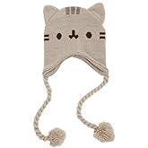 Pusheen Cat Face Ears Beanie - Pusheen the Cat Beanie Hat - Grey with Tassels