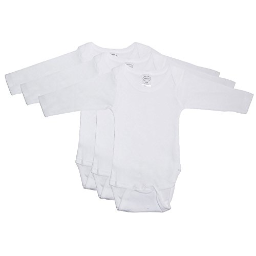 Bambini Cotton White Unisex Long Sleeve Baby Bodysuits 3 Pack Large