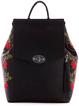 Alba Soboni Designed Women's PU Leather Embroidered Black Medium Girl's Casual Backpack