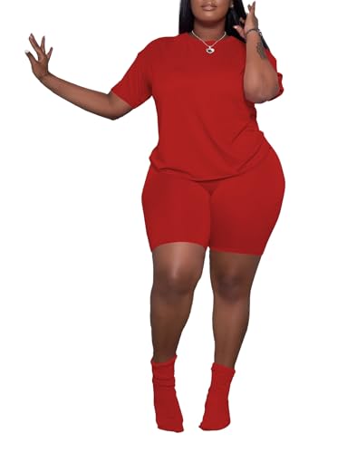 PINSV Women's Plus Size 2 Piece Outfits Tracksuits Short Sleeve… at Amazon