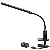 LED Clamp Desk Lamp, Fully Dimmable, Neutral Eye-friendly Study Light, Touch Sensitive Control, 360° Flexible Gooseneck, Memory Function, USB Charger + AC Power Adapter