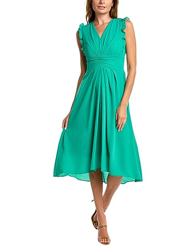 Maggy London Women's Dresses V-Neck Hi-Lo Midi Dress with Gathered Waist and Ru…