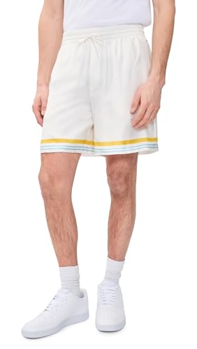 Casablanca Men's Tennis Landscape Silk Shorts 7", White, S