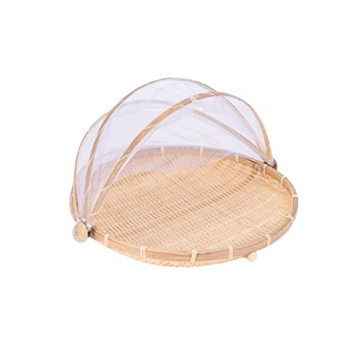 Xshelley round bamboo tent basket with lid, vegetables/fruits, bread, storage basket (30cm in diameter)