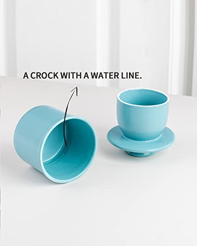 XELA Porcelain Butter Keeper Crock, French Butter Crock for Counter, Butter Keeper With Water Line for Fresh Spreadable Butter-Wax Blue