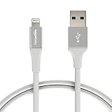 AmazonBasics USB A Cable with Lightning Connector, Premium Collection, MFi Certified iPhone Charger, 3 Foot, Silver