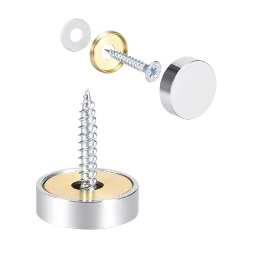 TA-VIGOR 4Pcs Mirror Screws, 20mm brass Mirror Screws Cap Nail with Washers, Decorative Cap Covers Polished Mirror Nails for Mirrors, Furniture Fittings, Tables, Wardrobes, Glass, Silver