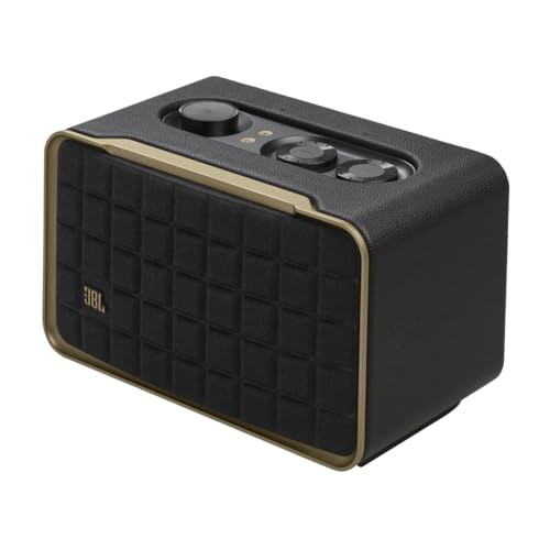 JBL Authentics 200 Smart Home Lautsprecher – 70er Jahre Retro-Design Bluetooth Box – Mit Quadrex Grill, Google Assistant, Alexa, AirPlay und JBL One App – Schwarz