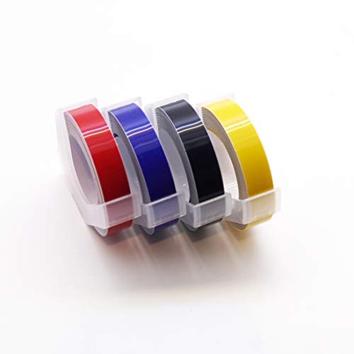 MoTEX Refill Tape for Embossing Label Maker, 4 Color Tapes, 3/8-Inch (Red, Blue, Black, Yellow)