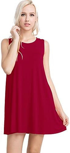 Bamboo Fiber Knit Sleeveless T-Shirt Dress (Medium, Crimson Red)