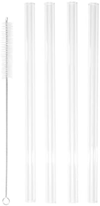 Tiki Tumblers Reusable Glass Drinking Straws 4 Piece with Cleaning Brush | 9.5mm diameter | BPA Free | Non - Toxic | Great for Smoothies, Cocktails, (8" Straight)