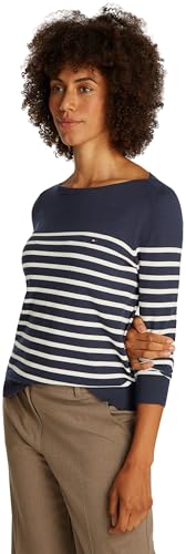 Tommy Hilfiger Damen Pullover Strickpullover, Mehrfarbig (Dark Night Navy/Ivory Petal Stp), XS
