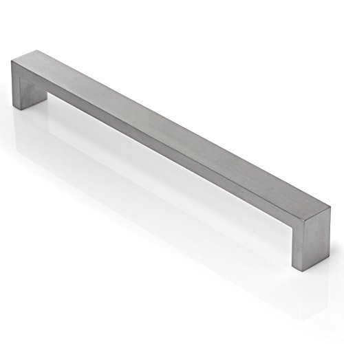 Cauldham Solid Stainless Steel Cabinet Hardware Square Handle Pull Brushed Satin Nickel 8-3/4" (224mm) Hole Centers - Thumbnail 3