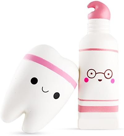Slow Rising Squishy, 1 PC Smiley Tooth & 1 PC Cartoon Toothpaste Squishies Stress Reliever Toys Charms Soft Squishy Toy (Pink)