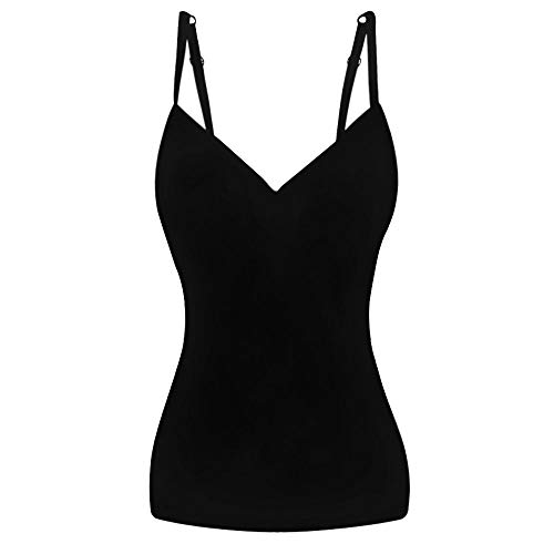 Womens Tank Tops with Built in Bra Adjustable Spaghetti Strap Camisole Black Large
