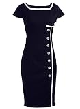 Navy Blue Sailor Nautical Pinup Rockabilly Vintage Retro Pencil Women's Dress