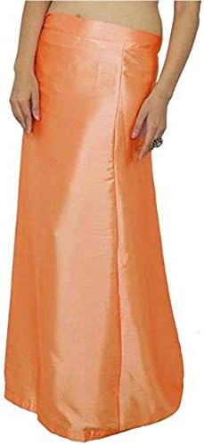 Women's Satin Silk Sari Petticoat Stitched Adjustable Waist Saree Underskirt Lining Skirt (Dark Brown)