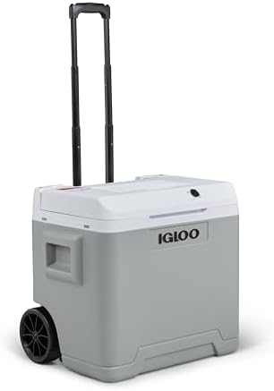 IE42 Frigo Elettrico, 12V e 230V, 42L – Mini Frigorifero Compatto per Auto, Campeggio, Viaggi, Barca e Festival – Con Ruote, Maniglia Telescopica, Vano Portacavo e Modalità Eco/Max