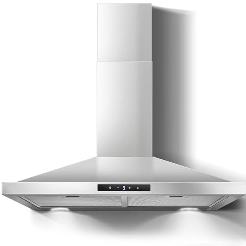 Zomagas Range Hood 30 inch Stainless Steel, Wall Mount kitchen Hood Ducted/Ductless Convertible, Vent Hood w/ 3 Speeds, Touch Control, 5-Layer Mesh Filters, Energy-Saving LED Lights