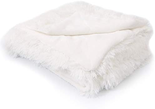 Cheer Collection Long Shaggy Hair Throw Blanket - Ultra Soft and Fuzzy - 50" x 60" inches, White