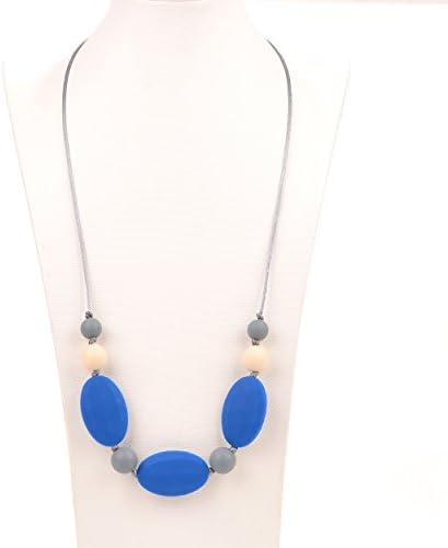 Silicone Teething Necklace - 12 Color Choices - Baby Safe For Mom To Wear - BPA-Free Beads To Chew - Stylish &amp; Natural "Ava" (Marine Multi-color)