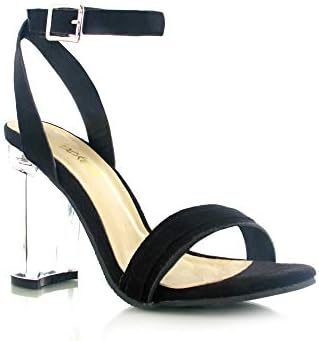 Womens Ladies Classy Barely There Clear Perspex High Block Heel Two Part Ankle Strap Party Sandals