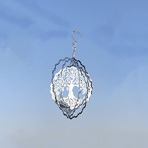 Rmikaly Tree of Life Pattern 6 Inch 3D Stainless Steel Hanging Metal Wind Spinner for Indoor Outdoor Garden Yard Decor Wind Chime Sculptures Crafts Ornaments Kinetic Yard Art Decorations