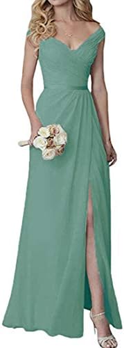 Uryouthstyle Chiffon V Neck Bridesmaid Dresses Long Floor Length Slit Prom Dress