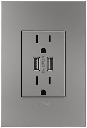 Legrand Adorne Dual USB, Plus Size Combo Outlet and Magnesium Wall Plate Bundle 4 pack